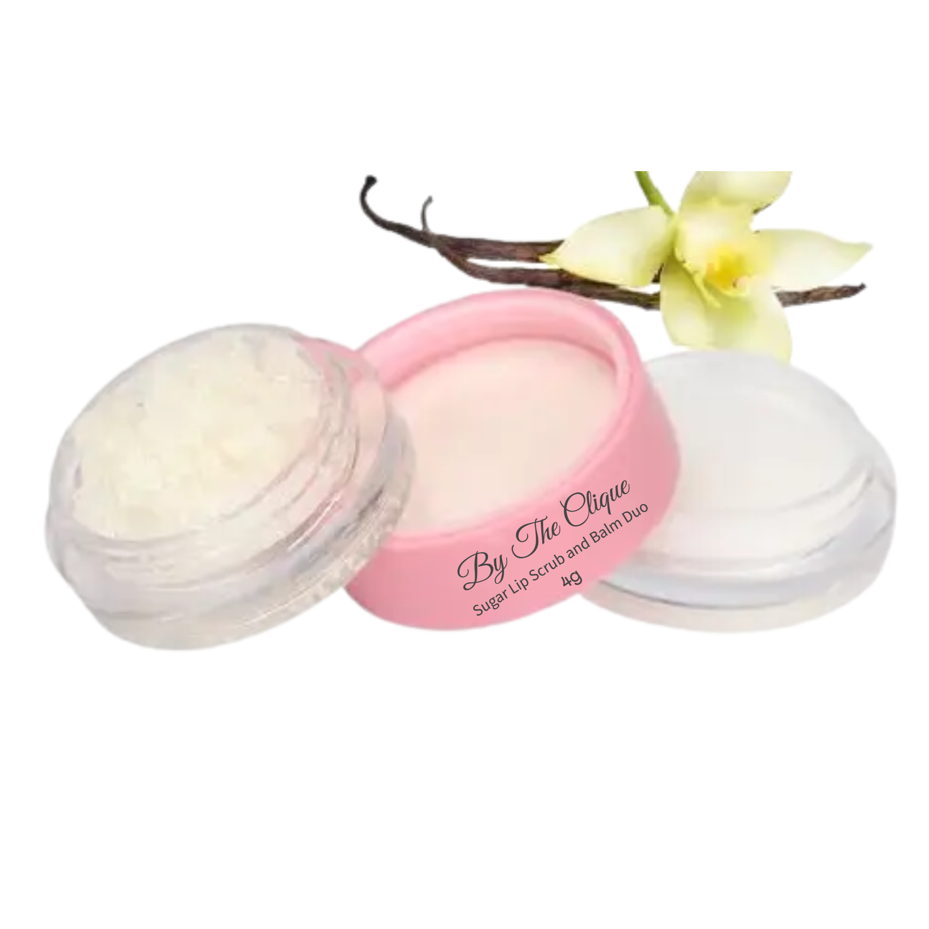By The Clique Premium 2 in 1 Exfoliating Sugar Lip Scrub and Smoothing Lip Balm Duo | Natural Ingredients | Vanilla Sugar