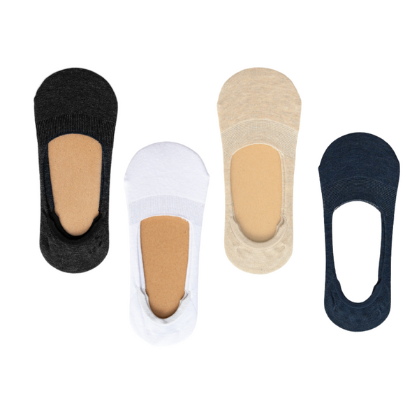 Premium No Show Low Cut Non Slip Cotton Invisible Socks | With Anti-Slip Heel Grip Design | For All Seasons | 4 Color Set | By The Clique